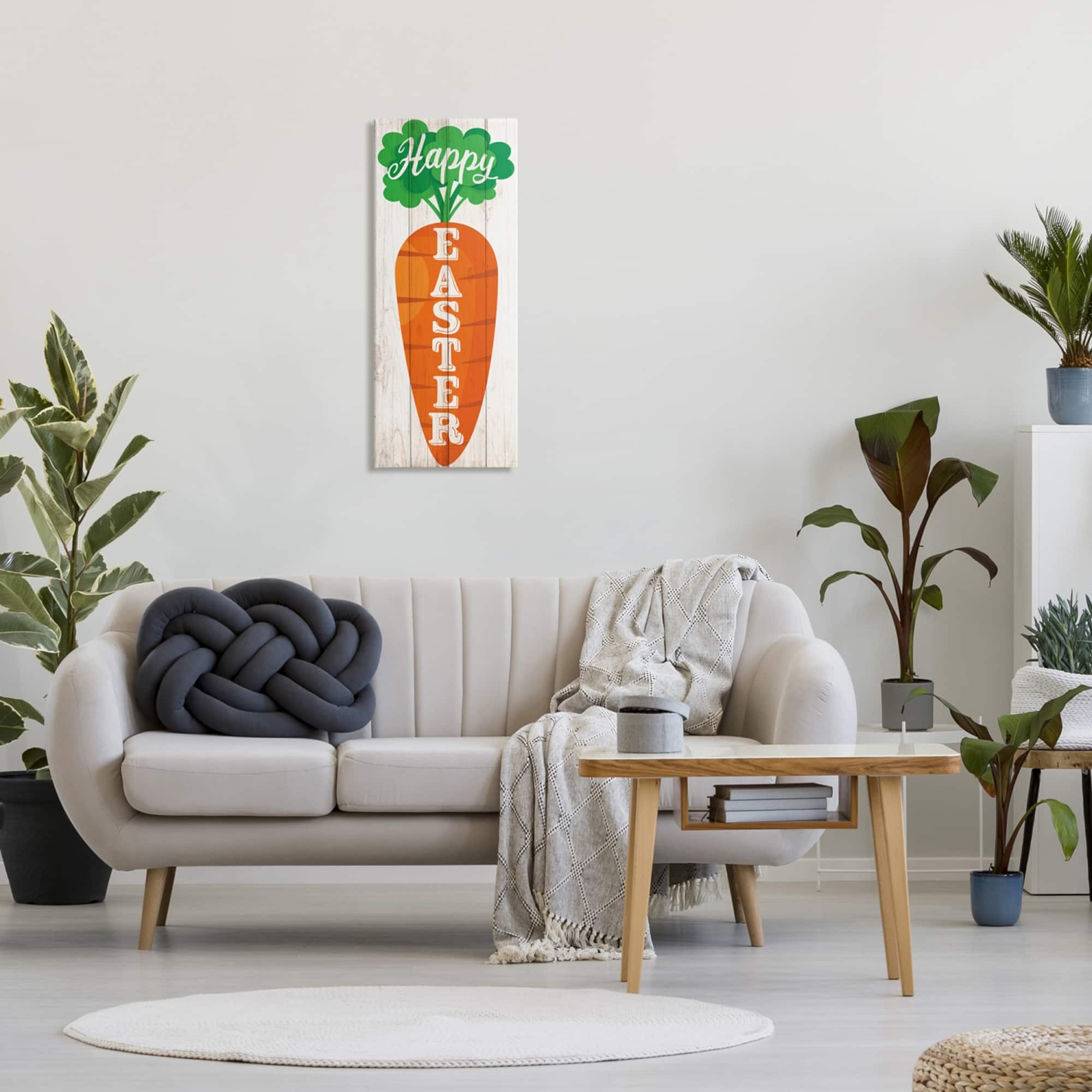 Stupell Industries Happy Easter Vertical Rustic Carrot Sign Phrase Canvas Wall Art
